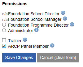 Levels of permissions available for users with arcp panel member permission