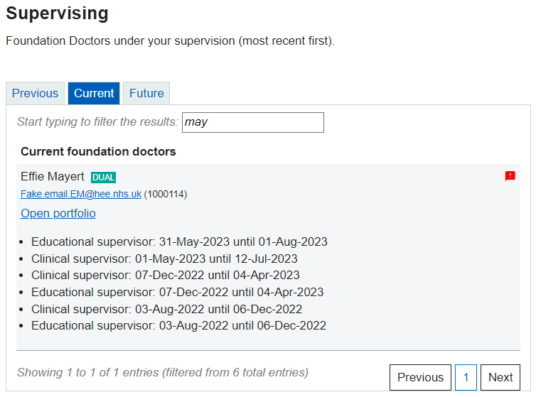 This image shows concerns on the supervising menu