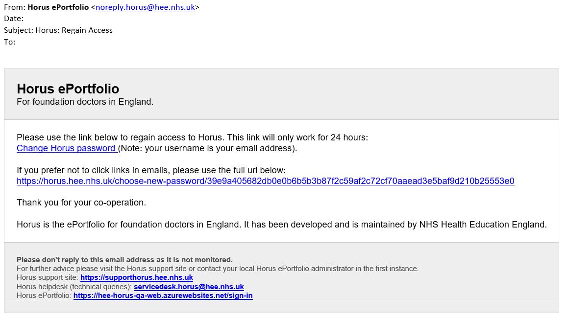 This image shows the password reset email