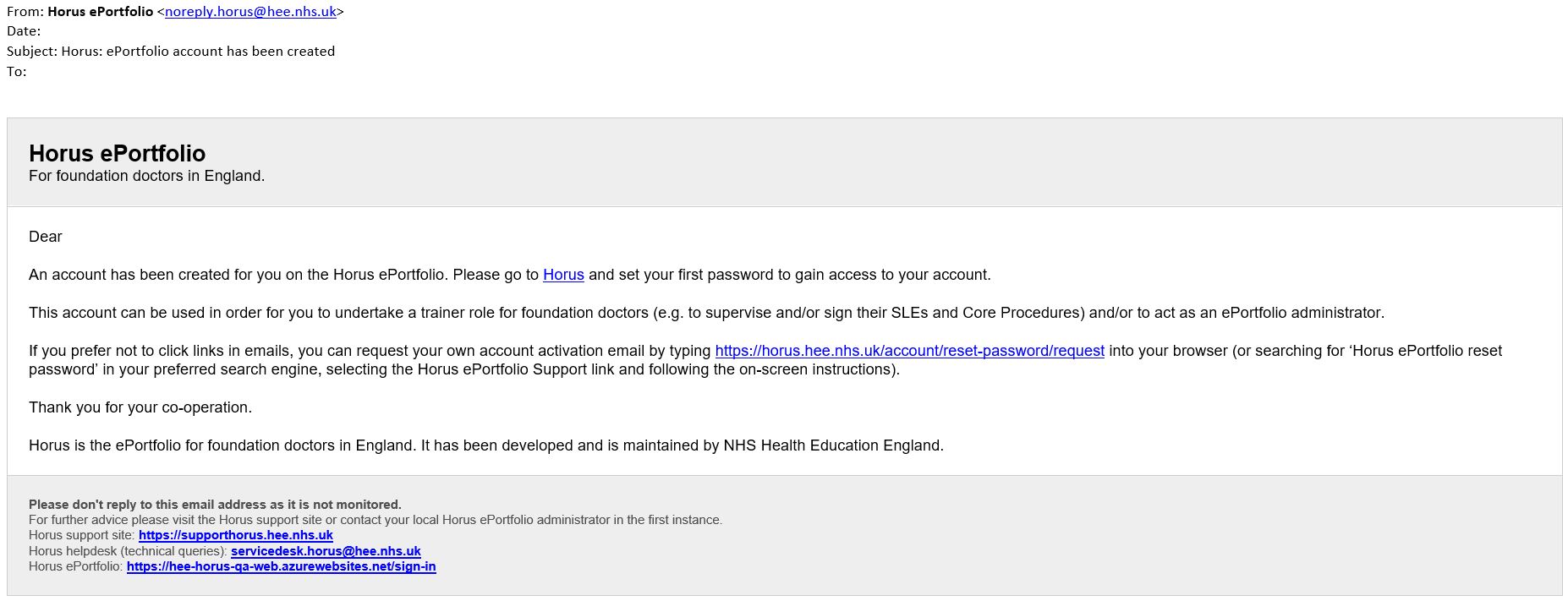 Example of activation email to help identify genuine emails.