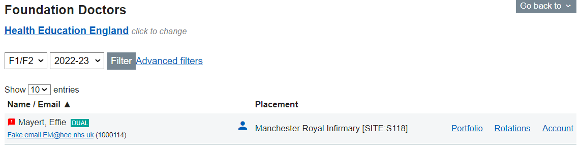This image shows concerns on a foundation doctors account via the admin menu