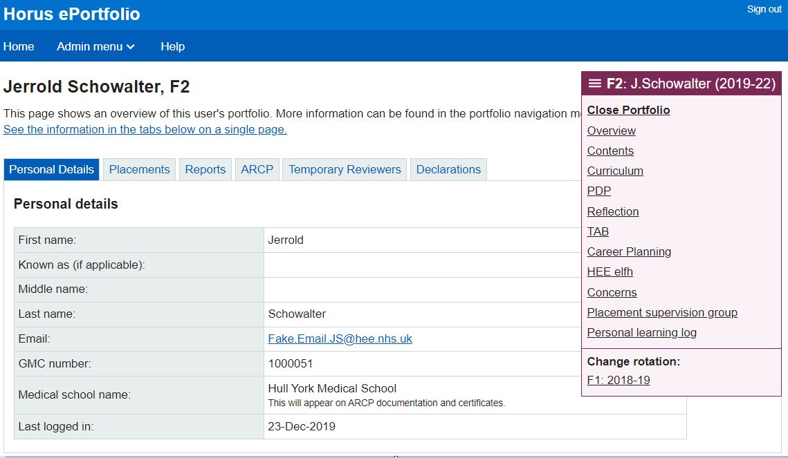 Admin or trainer portfolio navigation menu
