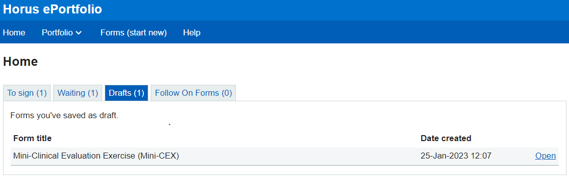 List of drafts available on the home page